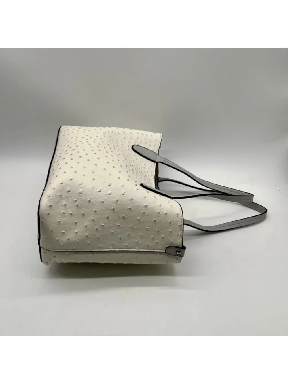 Beige Ostrich-Embossed Faux Leather Tote Bag